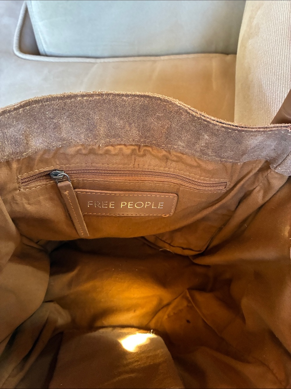 Free People Suede Leather Bucket Bag in Cognac - Picture 3 of 6